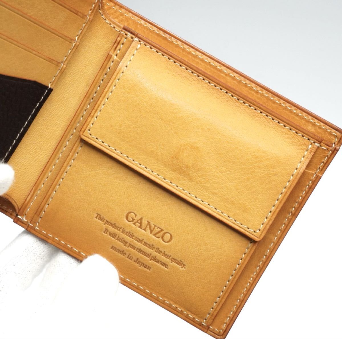 レア 限定 未使用 GANZO 型押し シェルコードバン 二つ折り財布