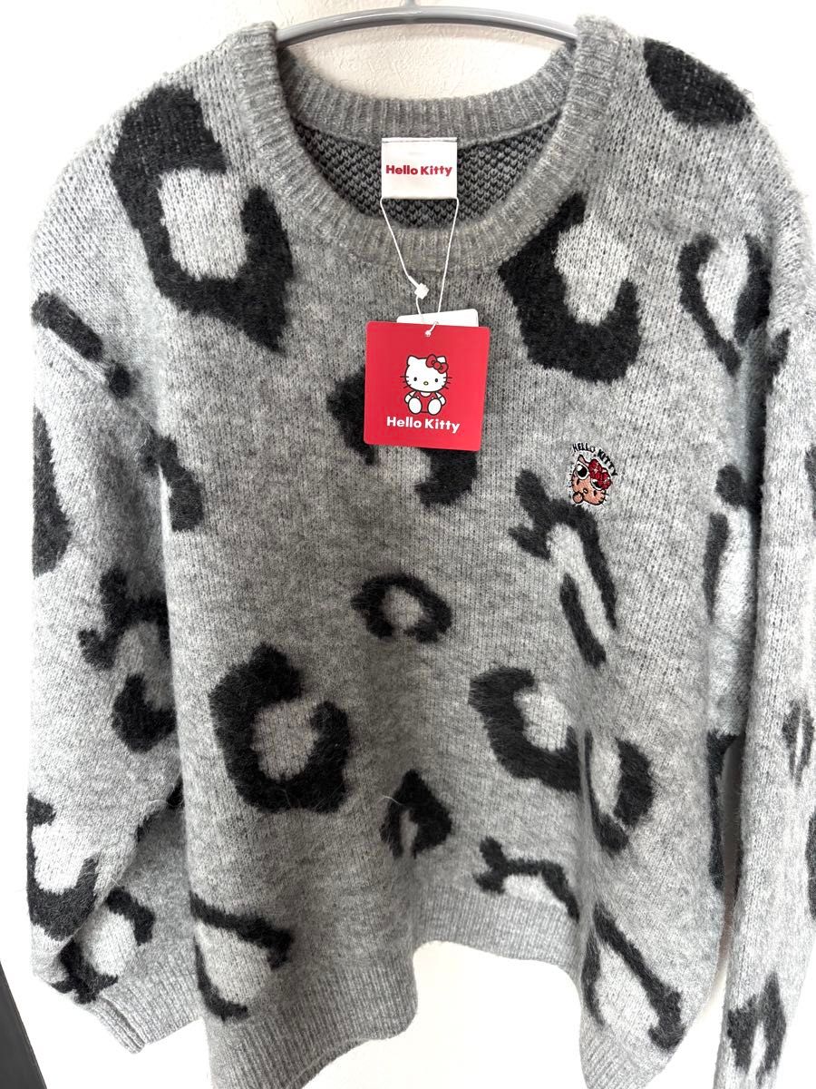 新品タグ付き ハローキティ ヒョウ柄セーター L オーバーニット 日焼け