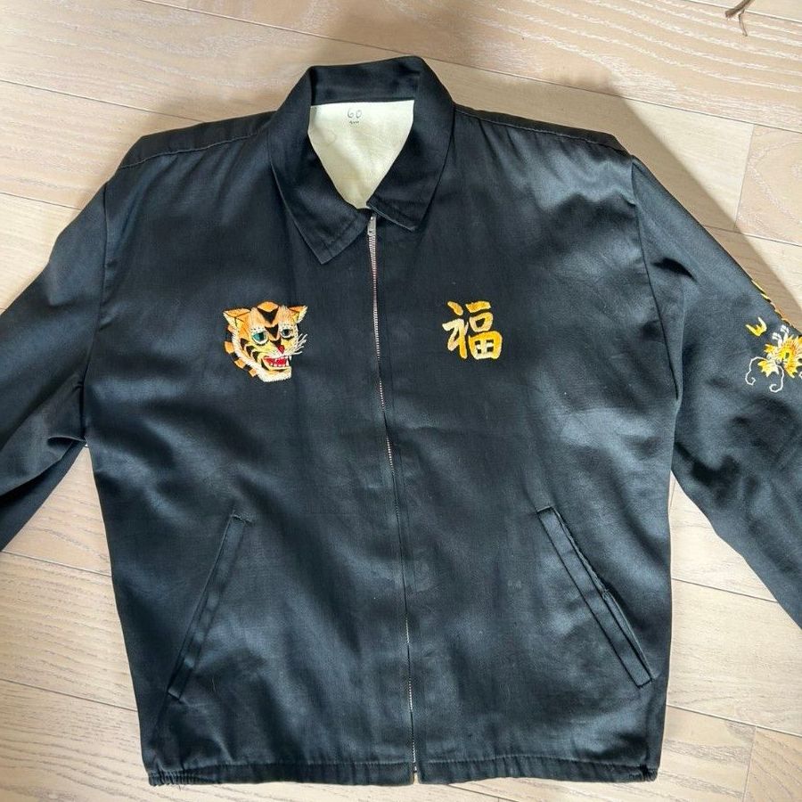 60s70s ビンテージ スーベニアジャケット ベトジャン 黒 レインボー