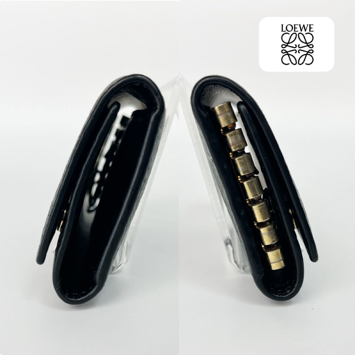 超極美品 LOEWE リピートアナグラム 6連キーケース ブラック ゴールド
