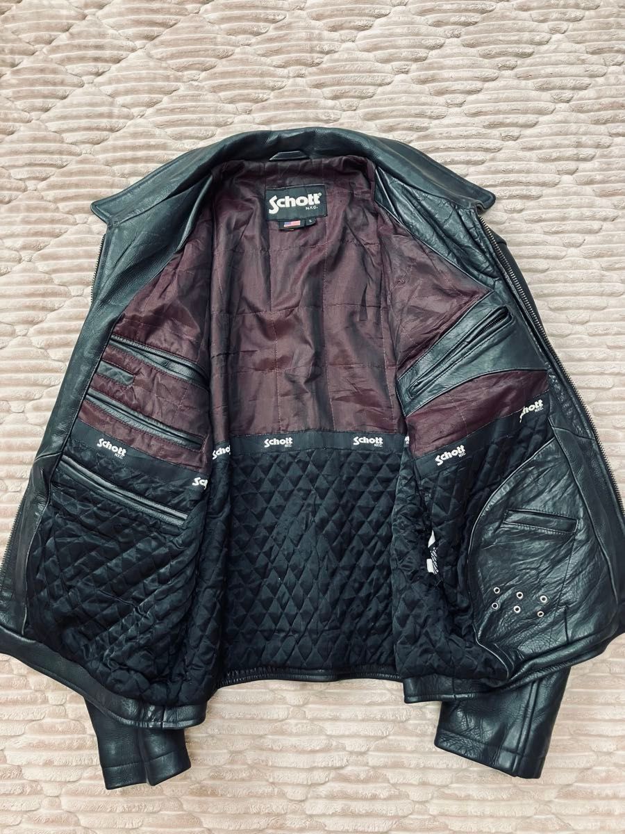 Schott ショット 襟付き シングルライダースジャケット 表記サイズL