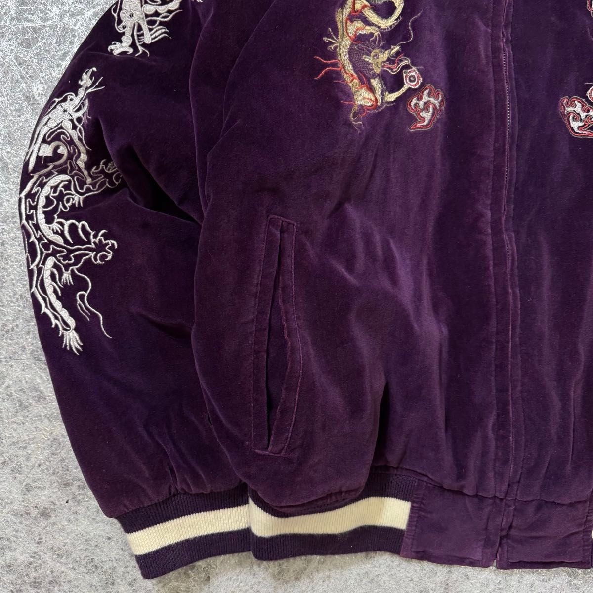 希少カラー 一点物 スカジャン 別珍 パープル 紫 龍 ドラゴン 刺繍 和