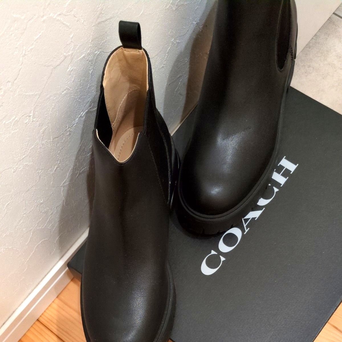 極美品】COACH コーチ サイドゴアブーツ ショートブーツ ブラック 厚底