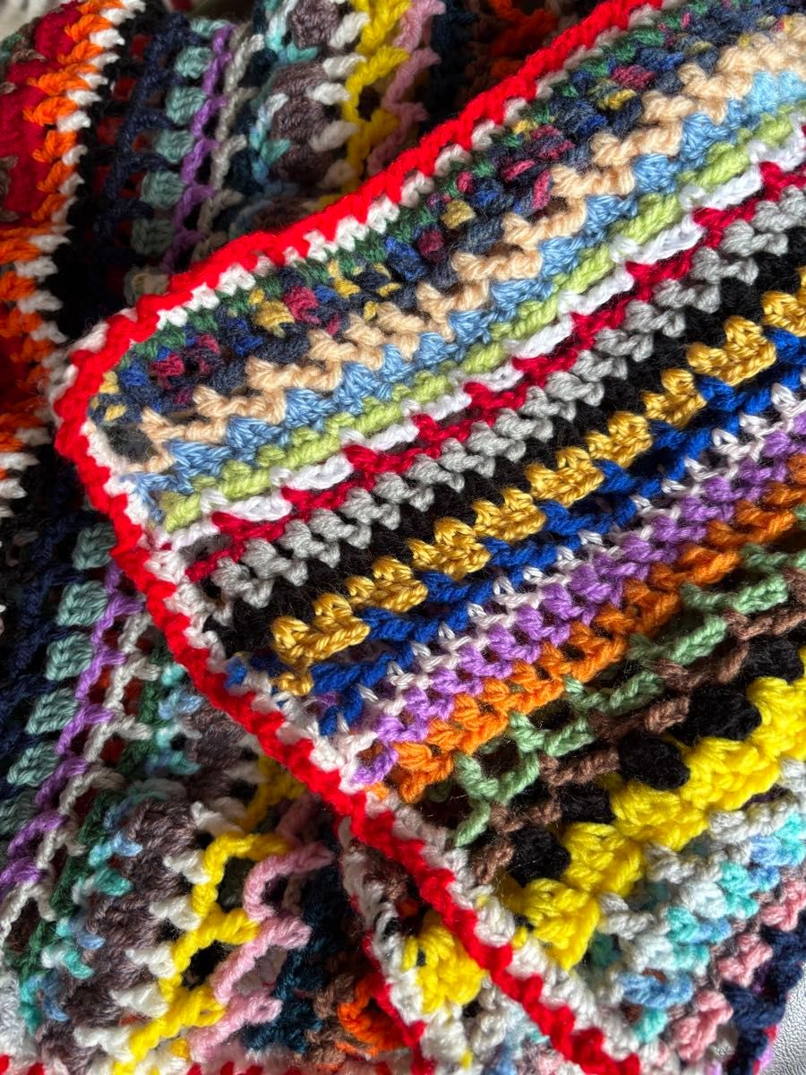 手編み かぎ針編み ブランケット マルチカバー モチーフ編み カラフル