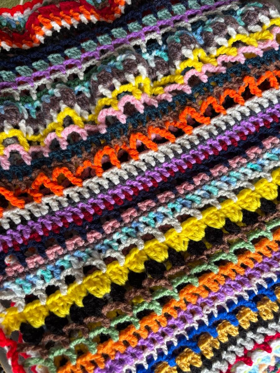 手編み かぎ針編み ブランケット マルチカバー モチーフ編み カラフル