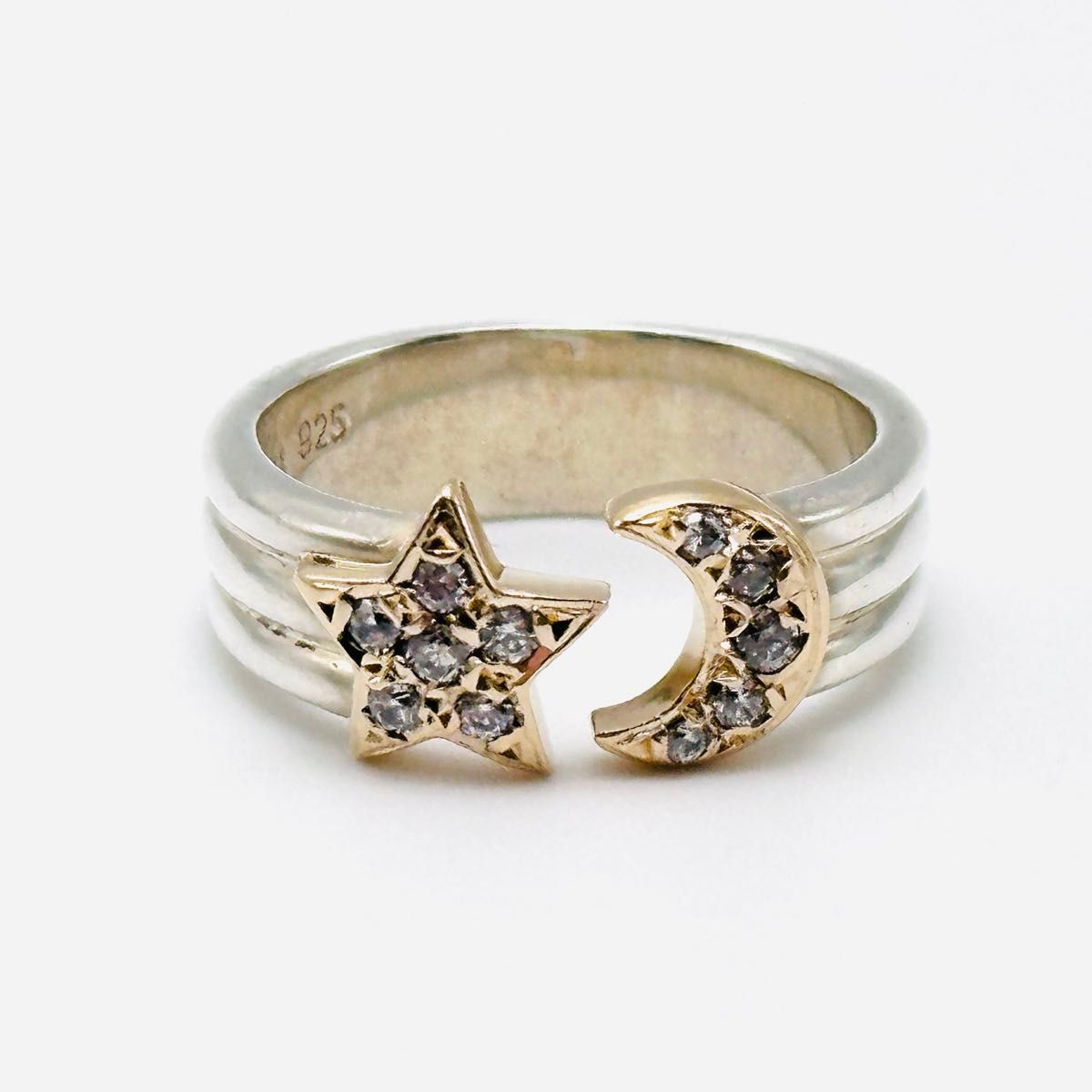 STAR JEWELRY K14 シルバー コンビリング スター ムーン 10号｜Yahoo