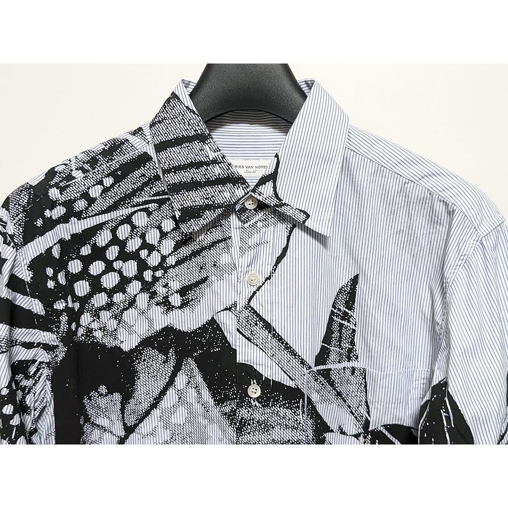 DRIES VAN NOTEN 23AW 花柄プリントストライプシャツ 46 オーバー