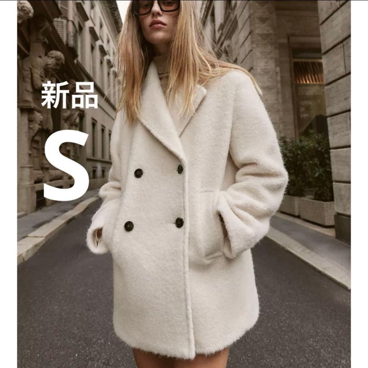 ZARA ブークレダブルブレストミディ丈コート Sサイズ｜Yahoo!フリマ