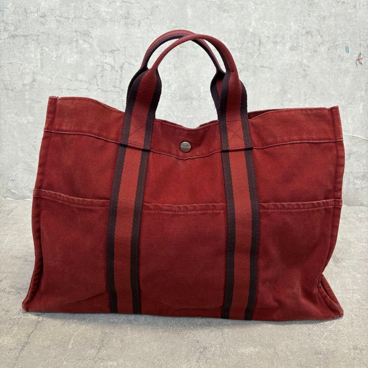 HERMES エルメス フールトゥMM キャンバス トートバッグ レッド 赤