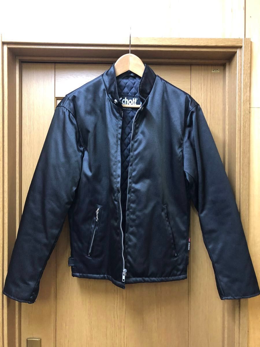 Schott N Y C ナイロン ライダースジャケット ブラック ブラック