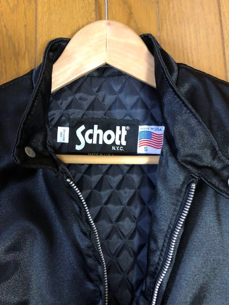 Schott N Y C ナイロン ライダースジャケット ブラック ブラック