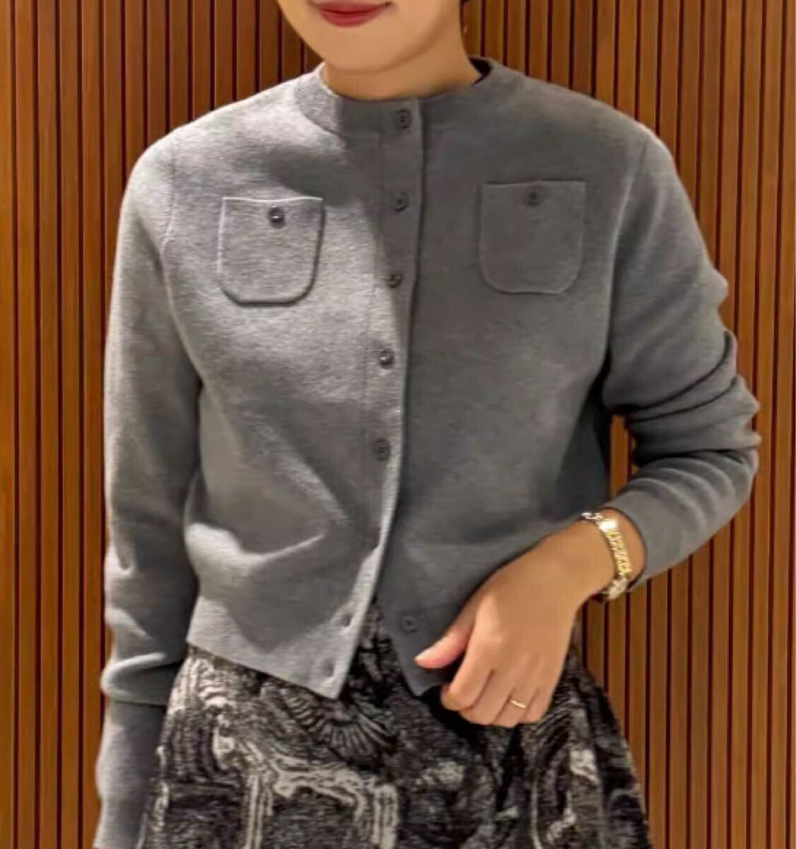 CABaN コットンカシミヤクルーネックカーディガン チャコールグレー S