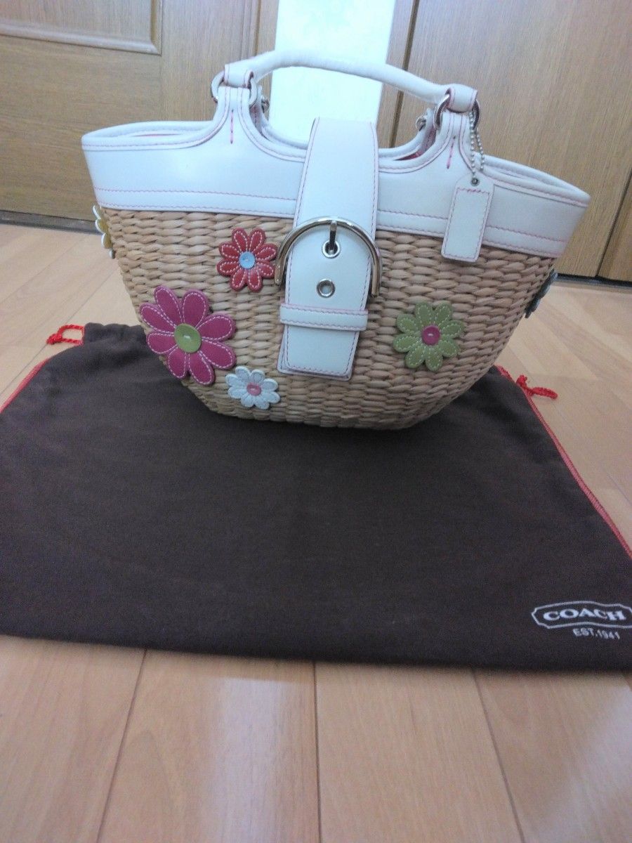 COACH コーチ 限定カゴバッグ フラワーモチーフ ストローバッグ 希少