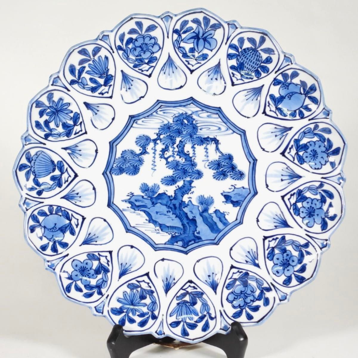 古伊万里の伝統 日本の銘窯 源右衛門作 染付輪花文 花型大皿｜Yahoo