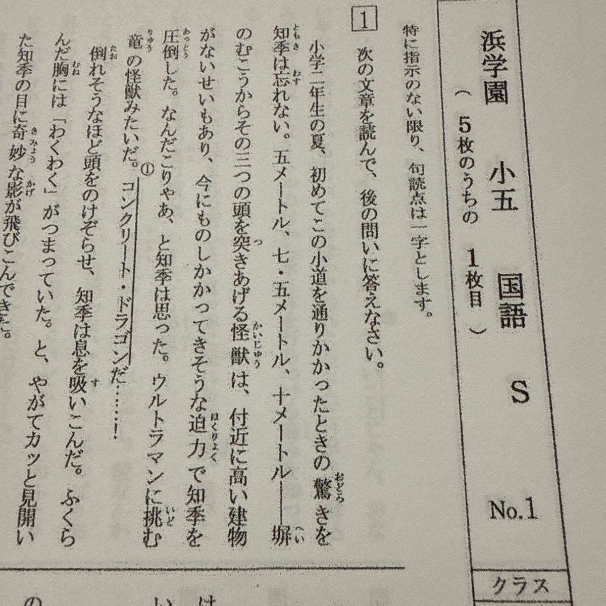 浜学園 小5 2025年度 Sクラス 復習テスト 国語 算数 理科｜Yahoo