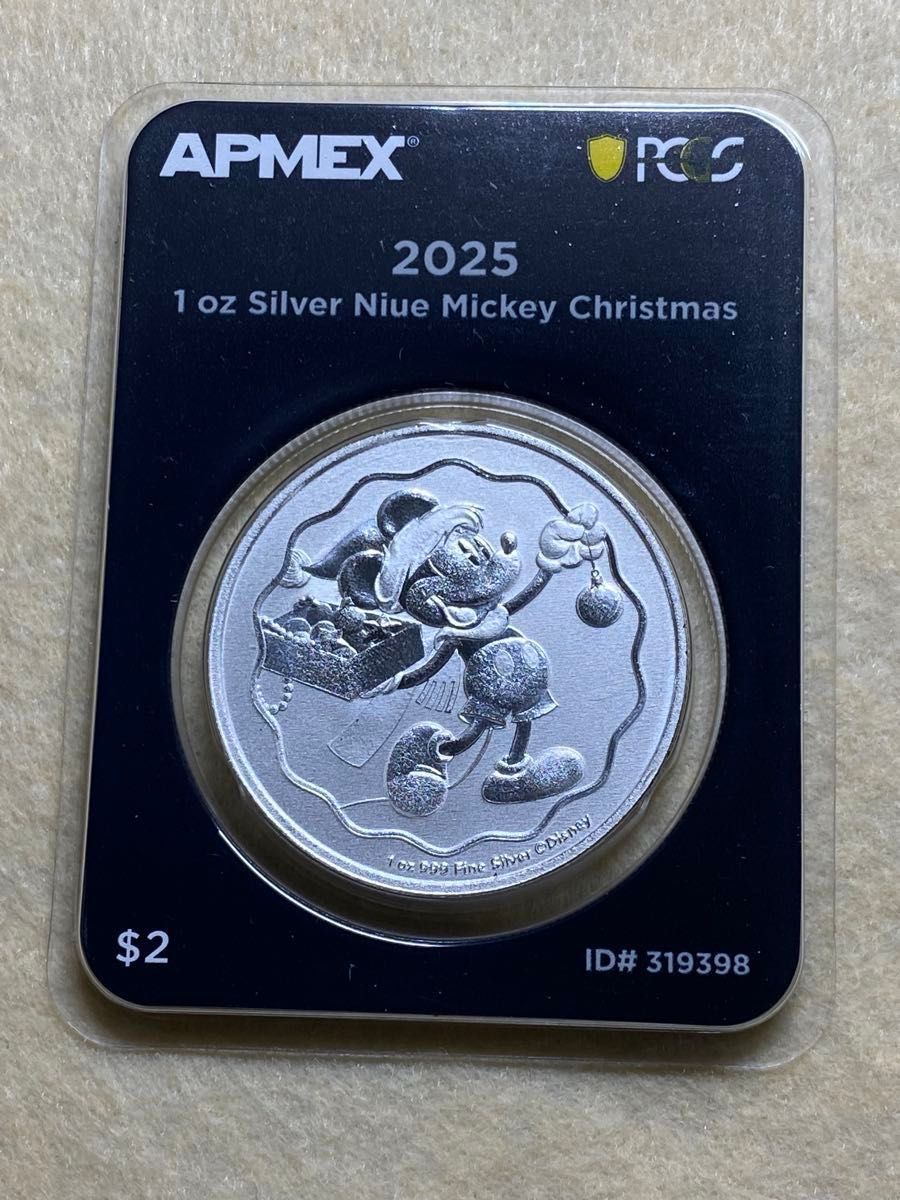 2枚セット2025年 ニウエ 2ドル銀貨ミッキークリスマス 保護