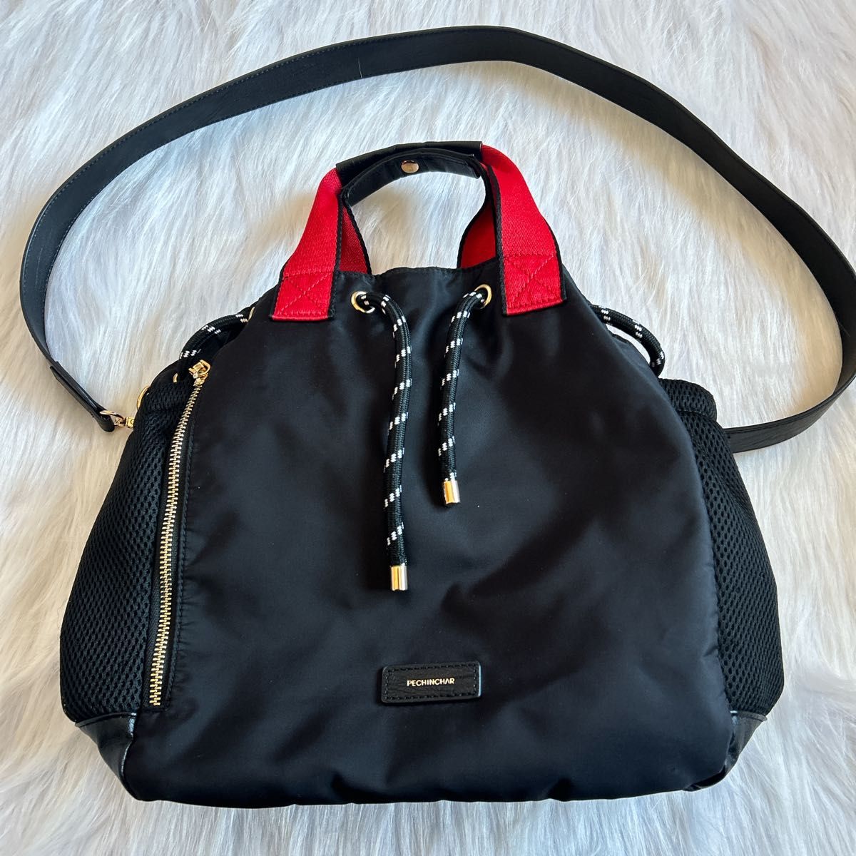 PECHINCHAR ペシンシャ 2way ナイロン メッシュ 巾着バッグ 黒