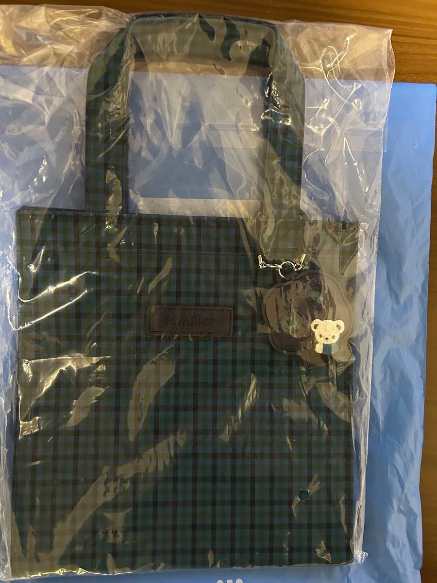 familiar ファミリア トートバッグ 青系チェック 青チェック 小