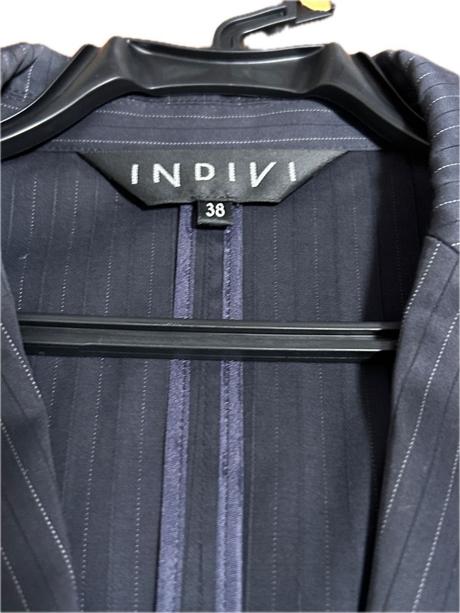 INDIVI ネイビー ストライプ パンツスーツ上36 下38 レディース 美品