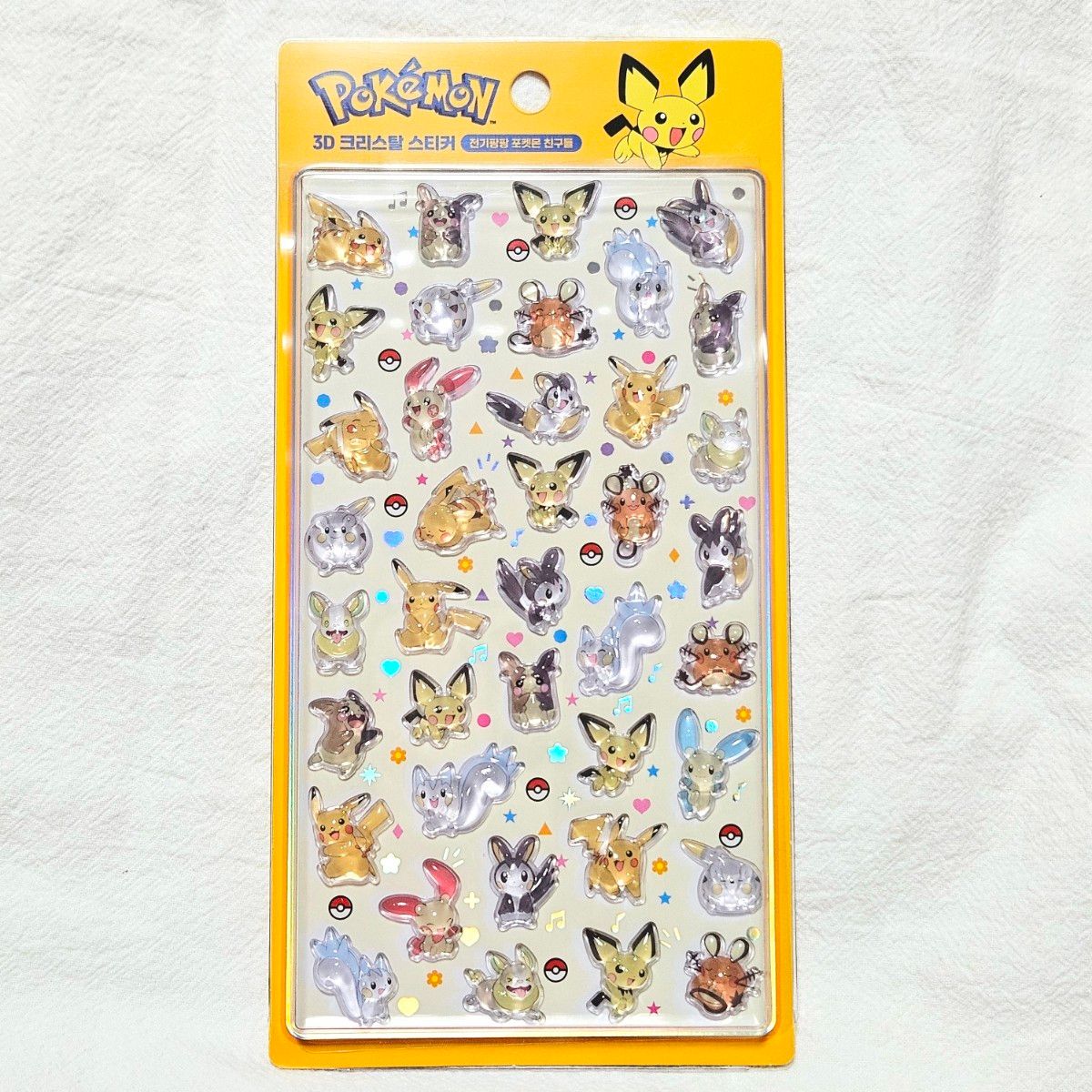韓国公式】限定 ポケモン 3Dクリスタルステッカー 正規品 イエロー