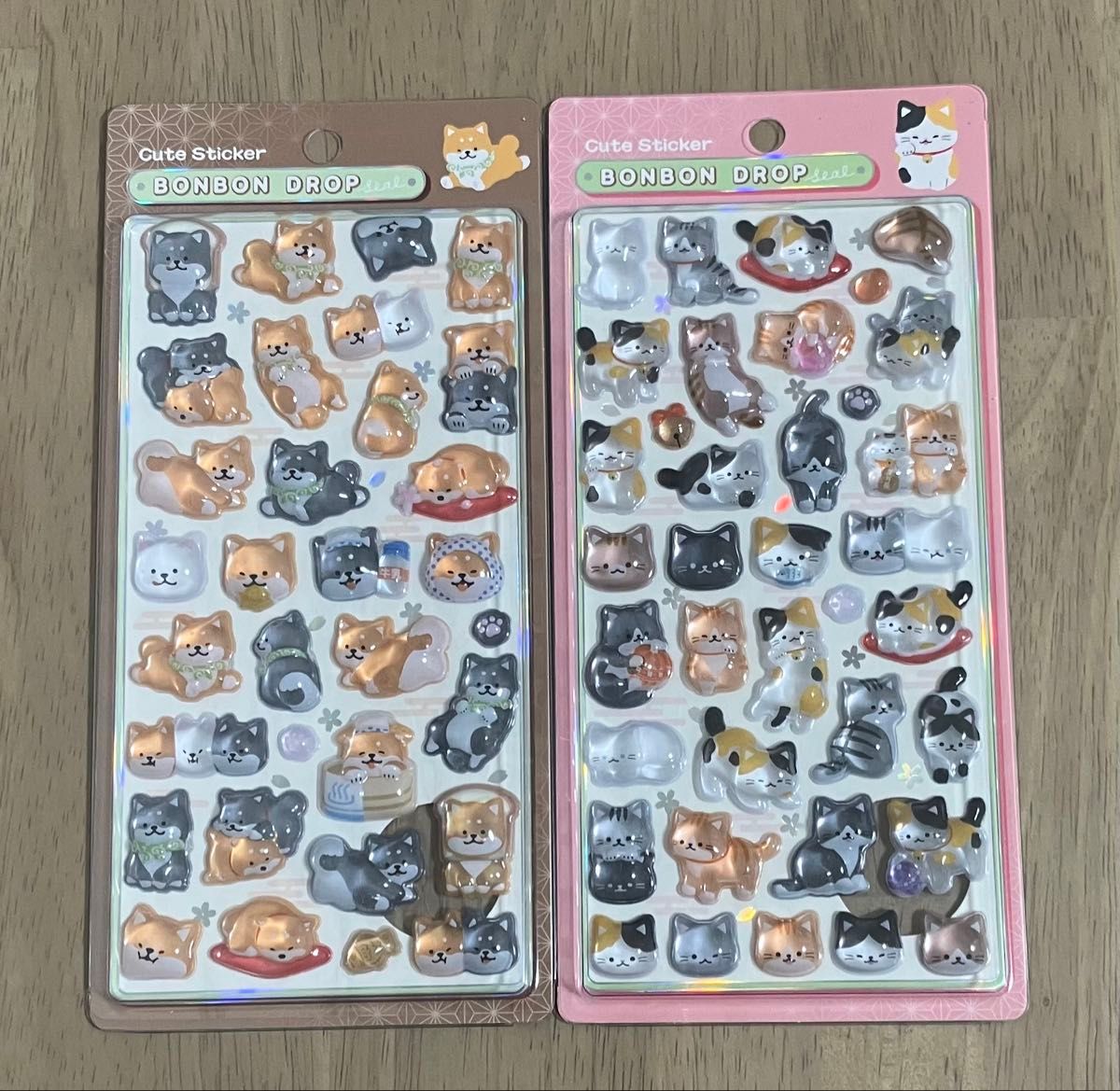 正規品】 ボンボンドロップシール 和柄 第二弾 犬 猫 2点セット 新品未