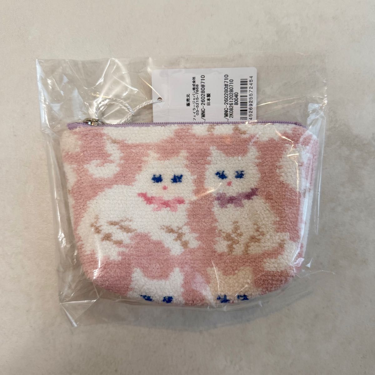 FEILER フェイラー モフモフネコチャン 舟型ポーチS ピンク 舟形