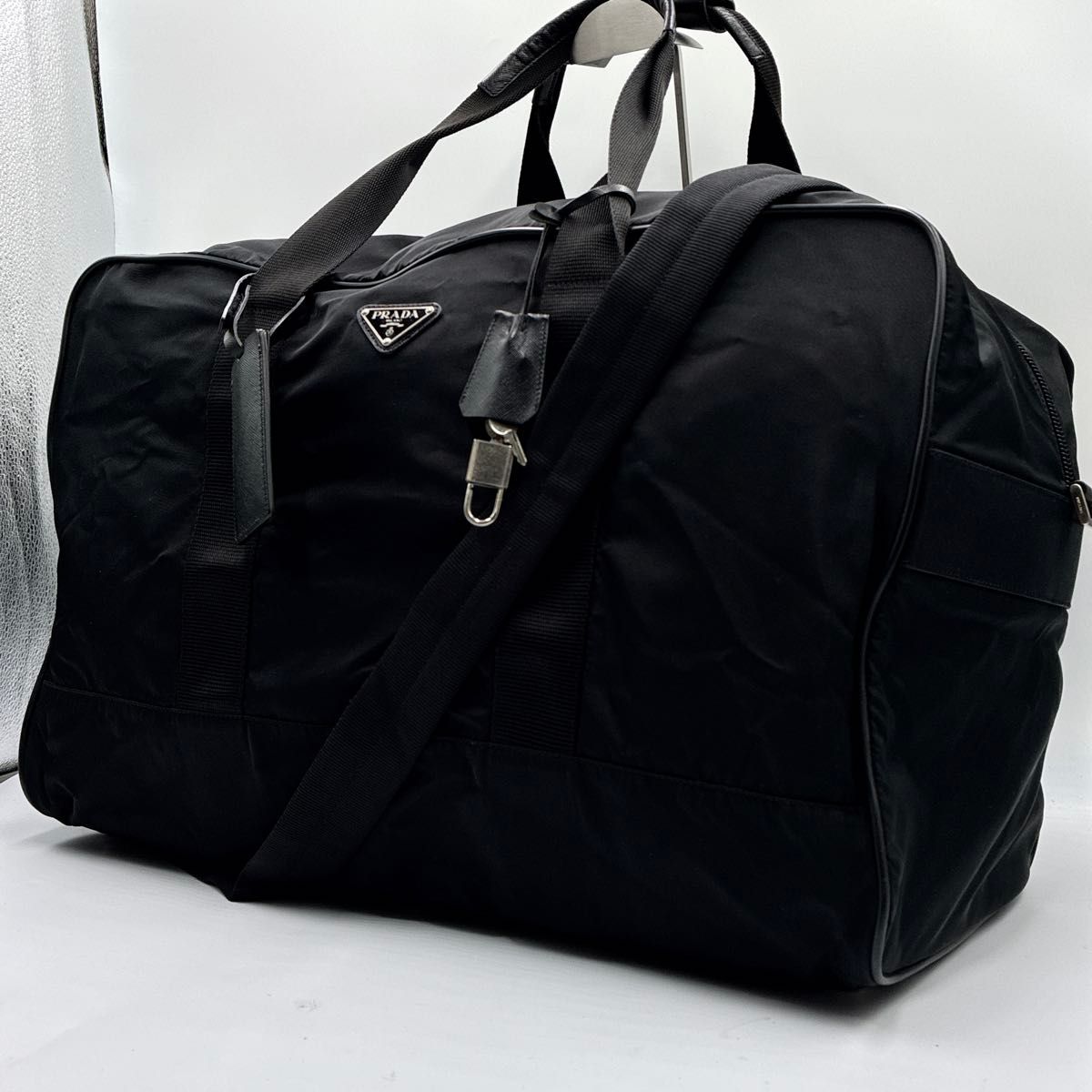 美品 プラダ ボストンバッグ サフィアーノ 2way ナイロン 三角ロゴ 黒