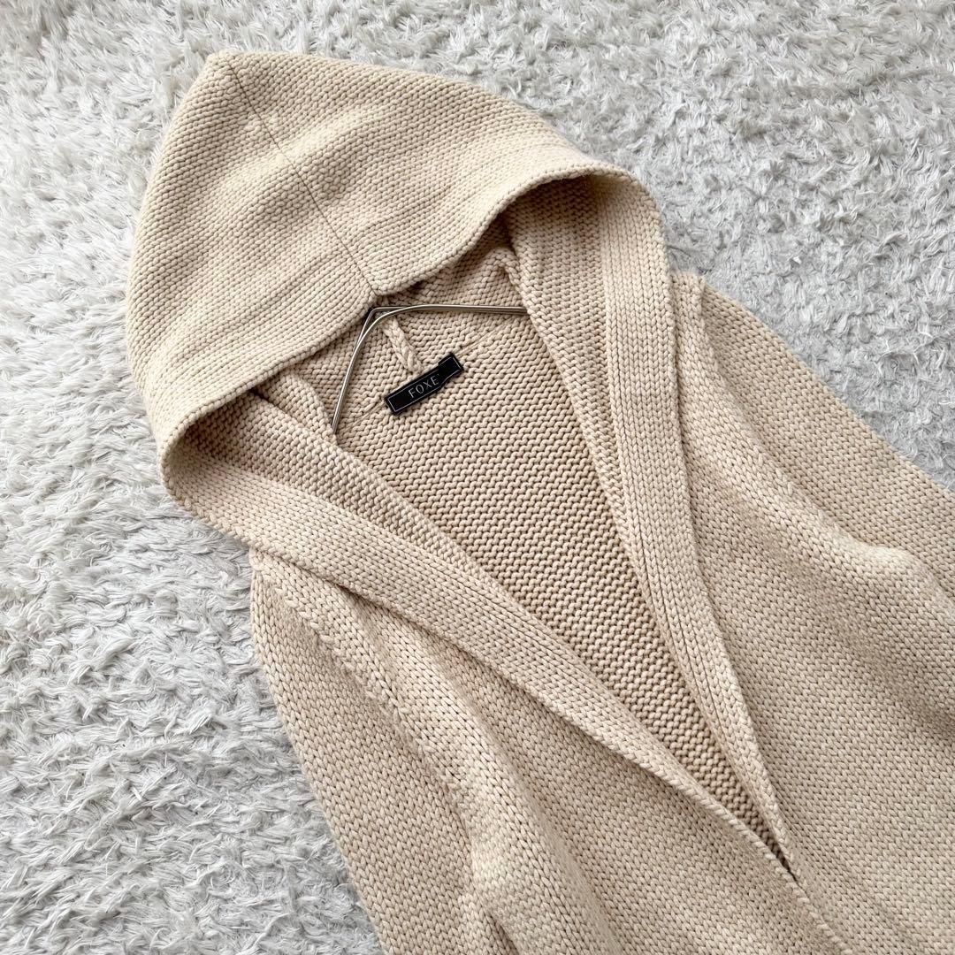 FOXEY フォクシー フード付き ニットカーディガン コットン混 ロング丈