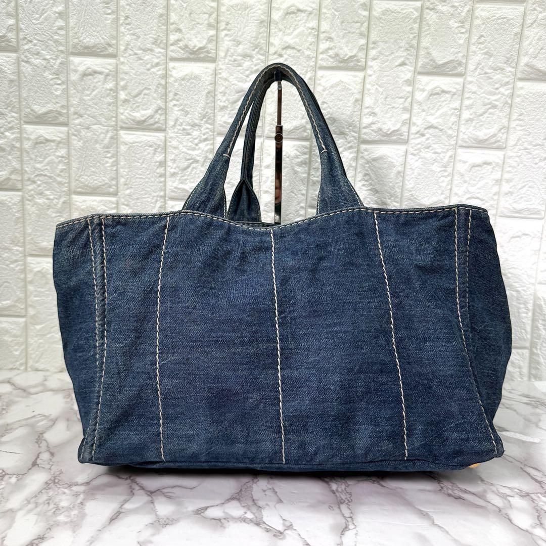 入手困難》PRADA プラダ カナパ L デニム 大容量 三角プレート 正規品