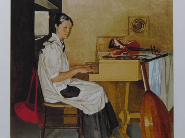 小磯良平、【窓辺】、希少な限定額装用画集画、新品高級額 額装付