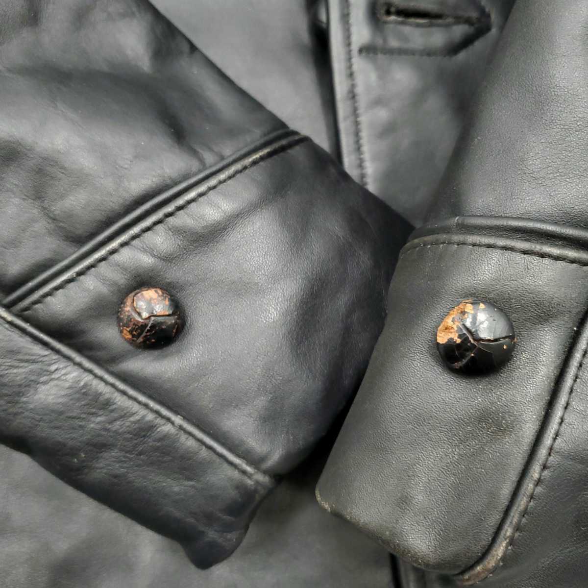 裏ボアUSA製 Schott レザーカーコート黒40メンズL本革ショット本皮