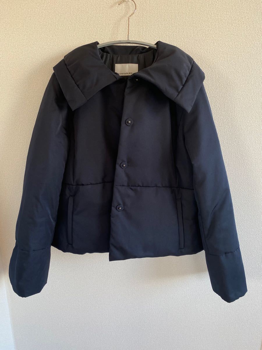 美品】M-premier BLACK ビッグカラーショートダウンコート 紺色