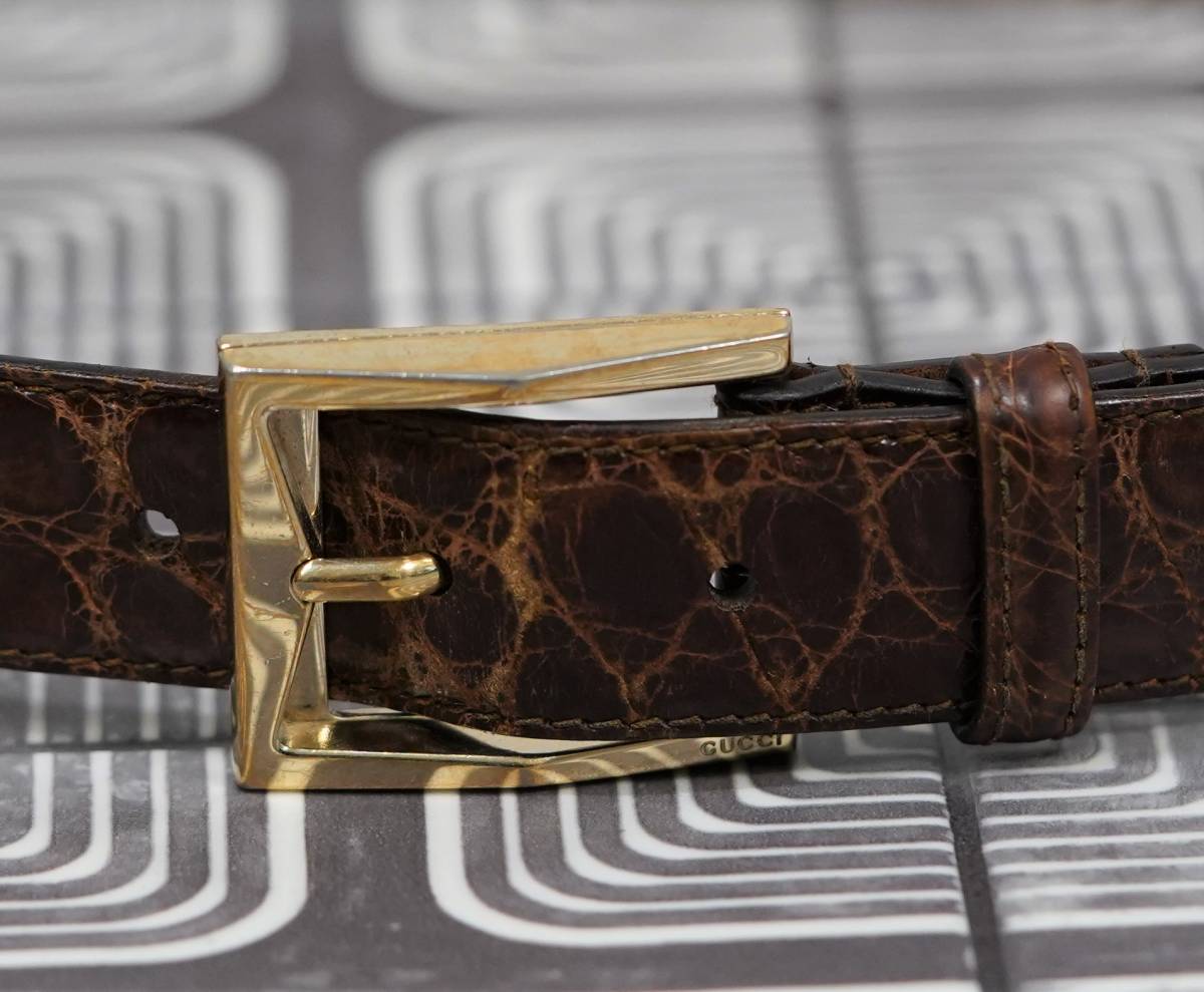 グッチ GUCCI GUCCIロゴ 裏ねじバックル クロコダイルレザー ベルト