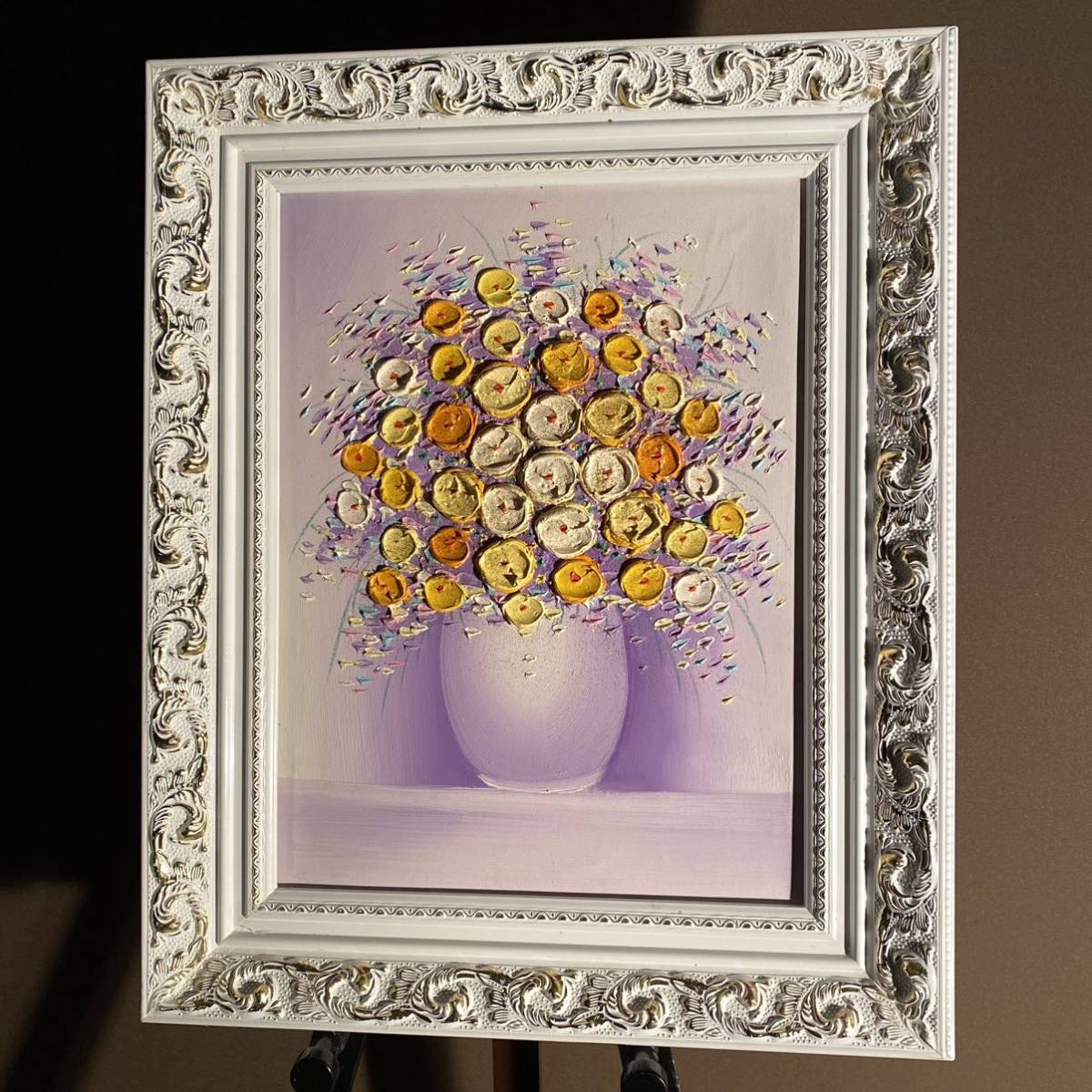 秀作 手書き油絵 立体花瓶の花 額付 絵画 インテリア 油彩画｜Yahoo