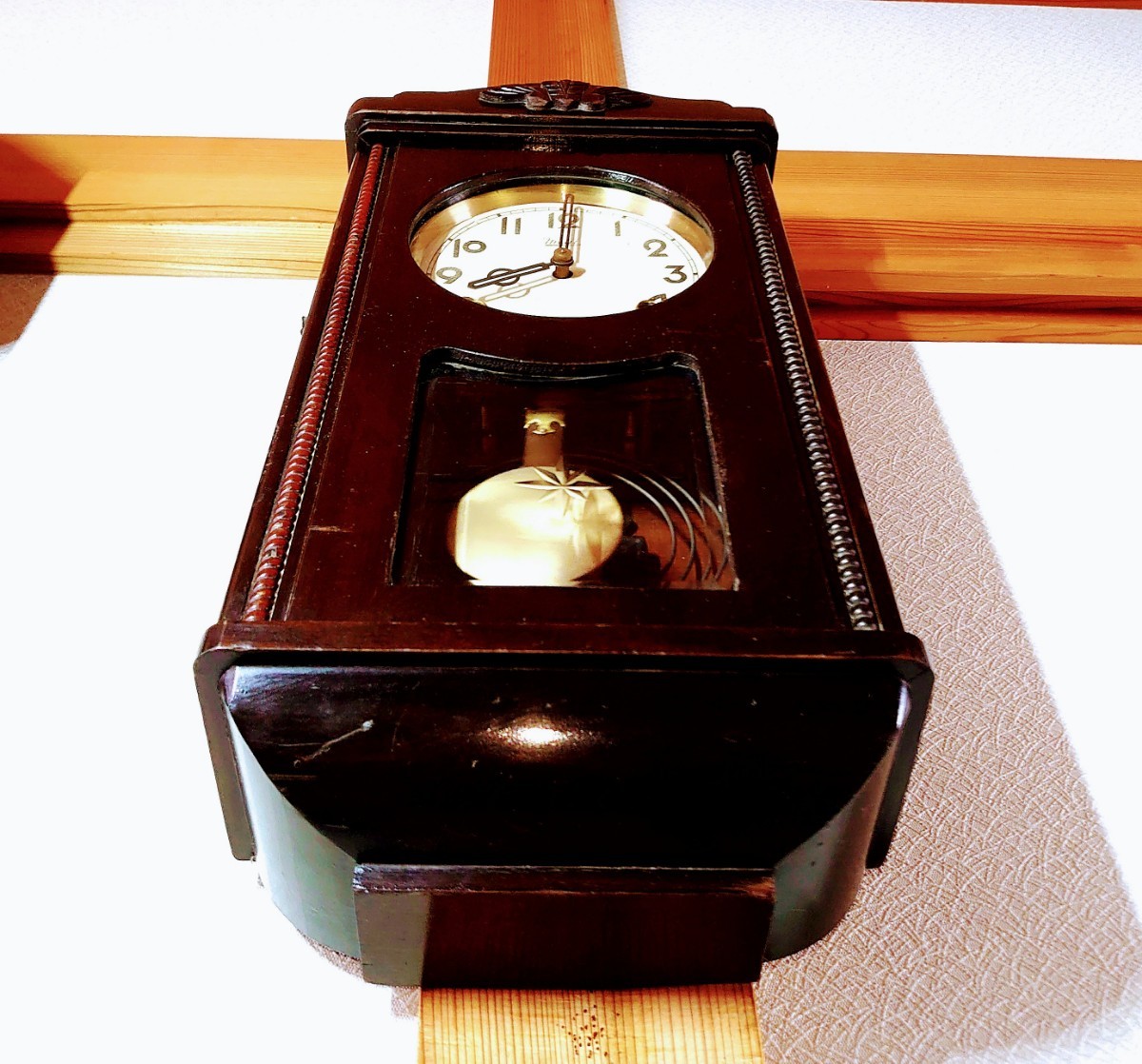 完動・美品〉明治時計 オキュパイドジャパン 宮型ゼンマイ振り子時計
