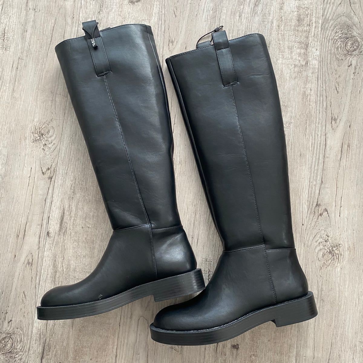 ZARA 乗馬用風デザインブーツ 新品 ブラック 38｜Yahoo!フリマ（旧