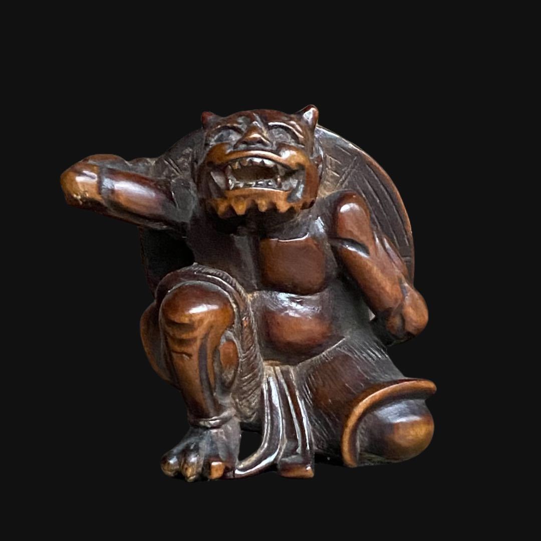 Yahoo!オークション - 根付 木彫 鬼 時代 提げ物 約3cm×3cm 細密彫刻