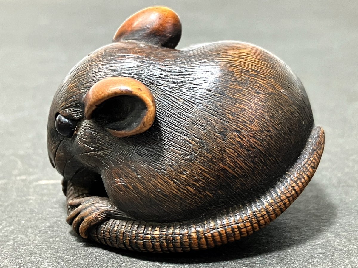 Yahoo!オークション - 伊勢 正直 木彫 根付 鼠 ねずみ 約4cm×4.1cm 時