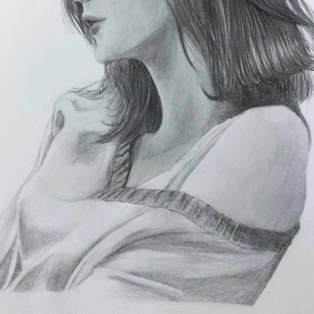 Yahoo!オークション - 鉛筆画 手描き「女性 #3」 A4サイズ