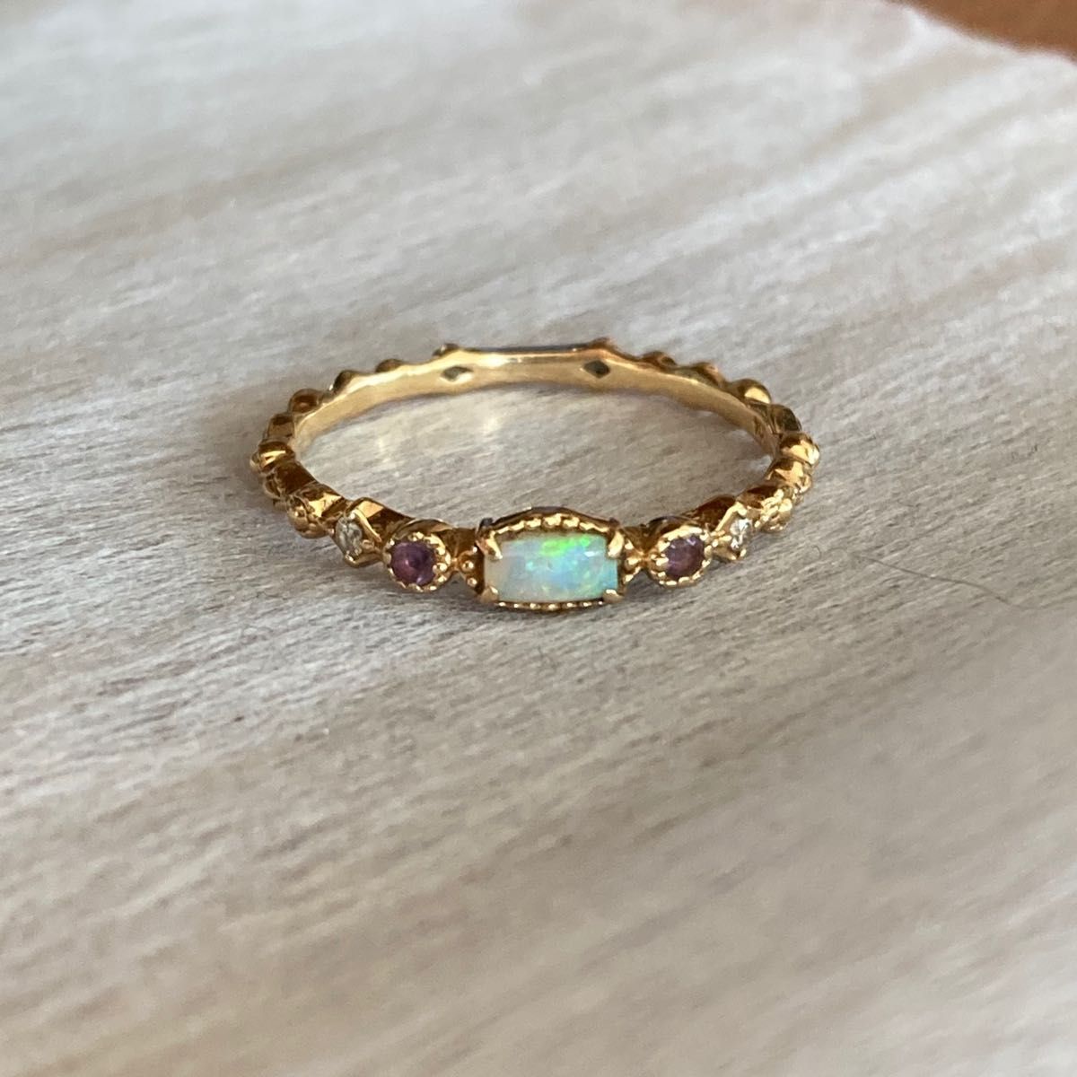 アガット オパール アメジスト ダイヤモンド リング K14｜Yahoo!フリマ