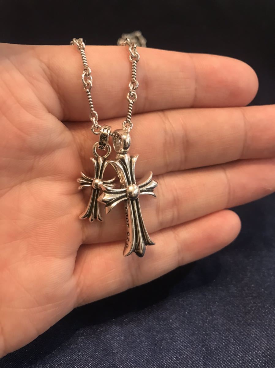 シルバー2連クロスネックレス ファットクロス クロムハーツ好きに男女