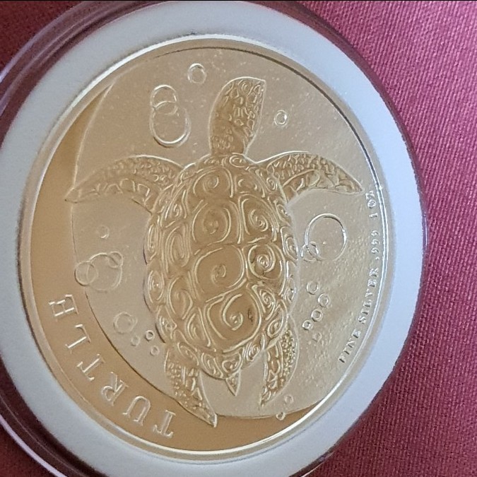 2022年 (新品) ニウエタクタイマイ カメ 999純銀1オンス 銀貨2ドル