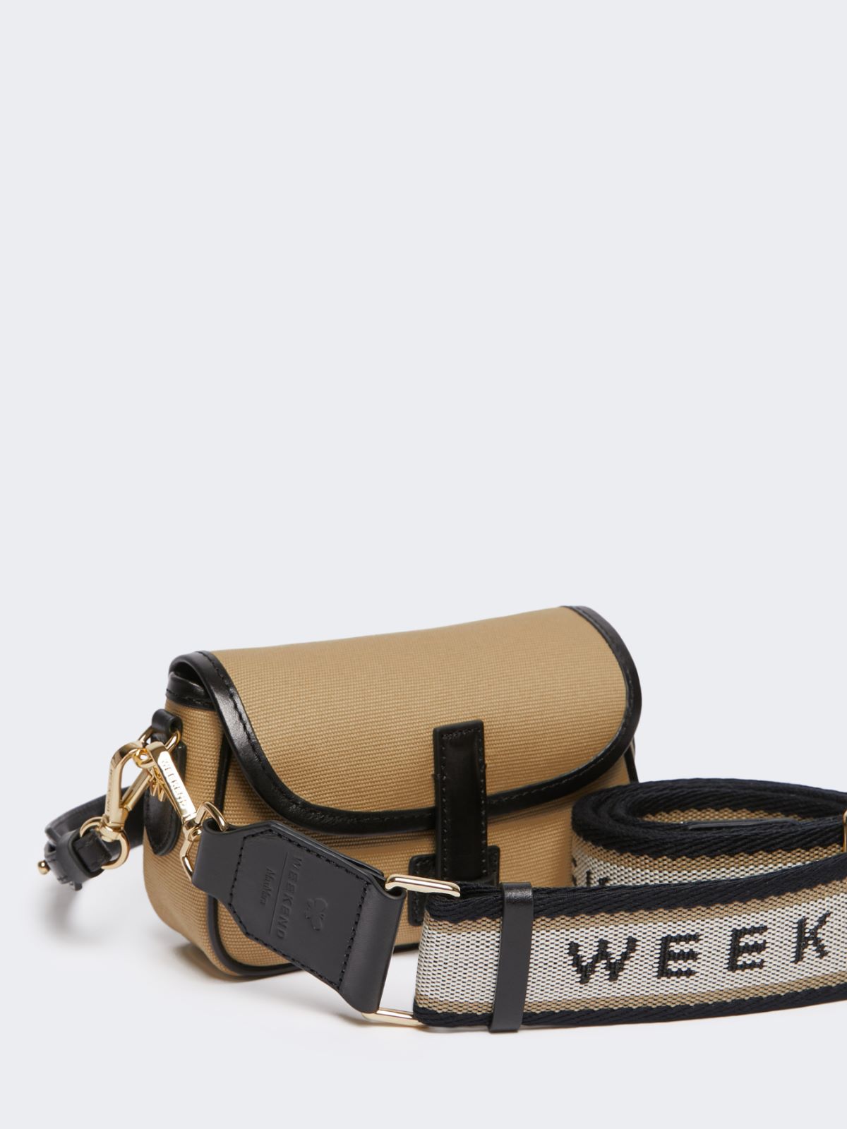 Cotton and leather crossbody bag, beige | Weekend Max Mara