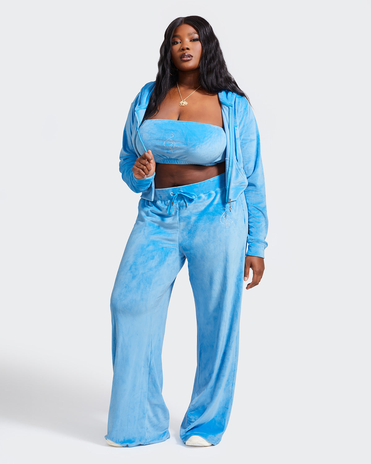 Essential Logo Bandeau | Women's Velour Top | Blue – Baby Phat