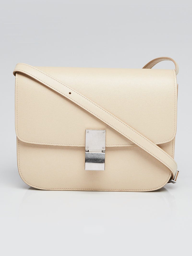 Celine Cream Grained Leather Medium Classic Box Flap Bag | Yoogi's