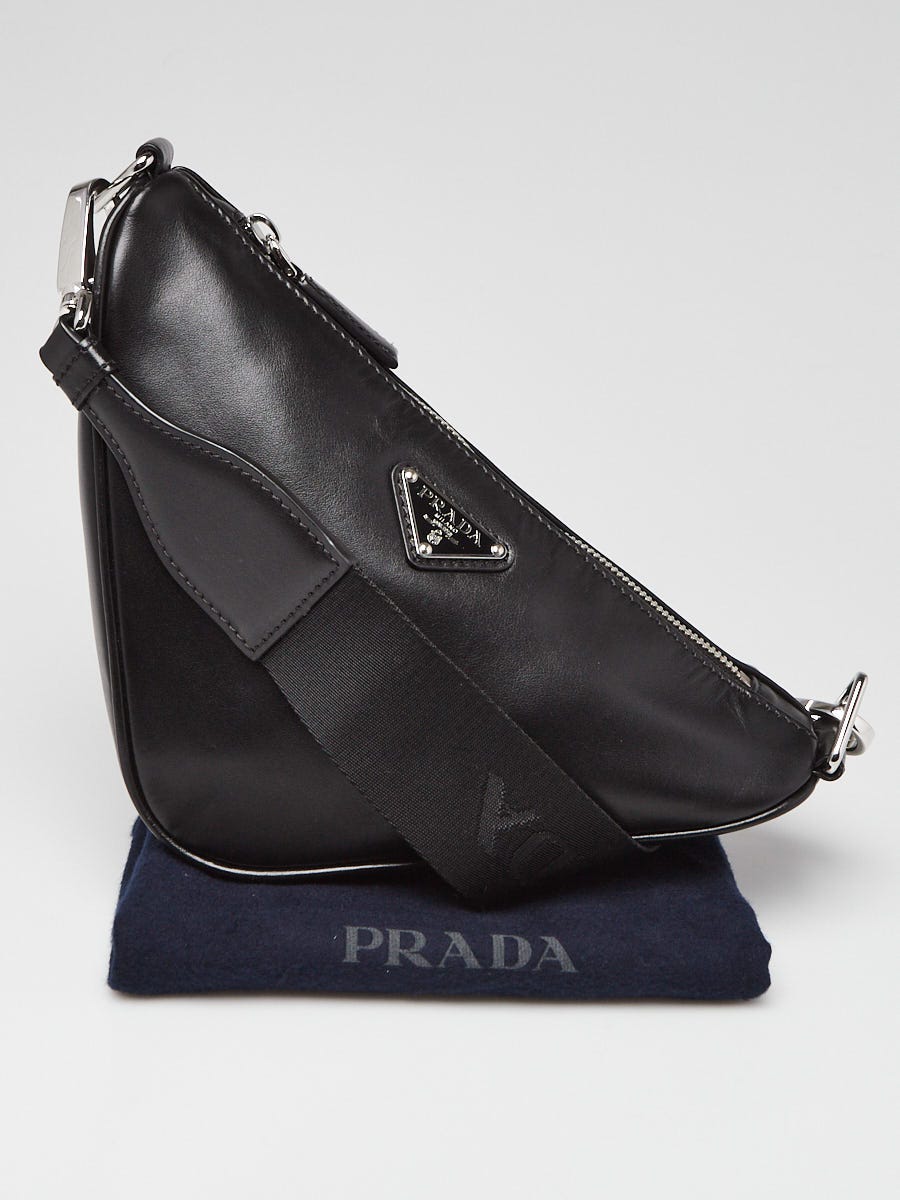 Prada Black Leather Triangle Logo Crossbody Bag | Yoogi's Closet