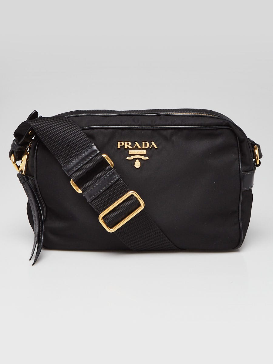 Prada Black Nylon/Leather Zip-Top Camera Crossbody Bag 1BH085