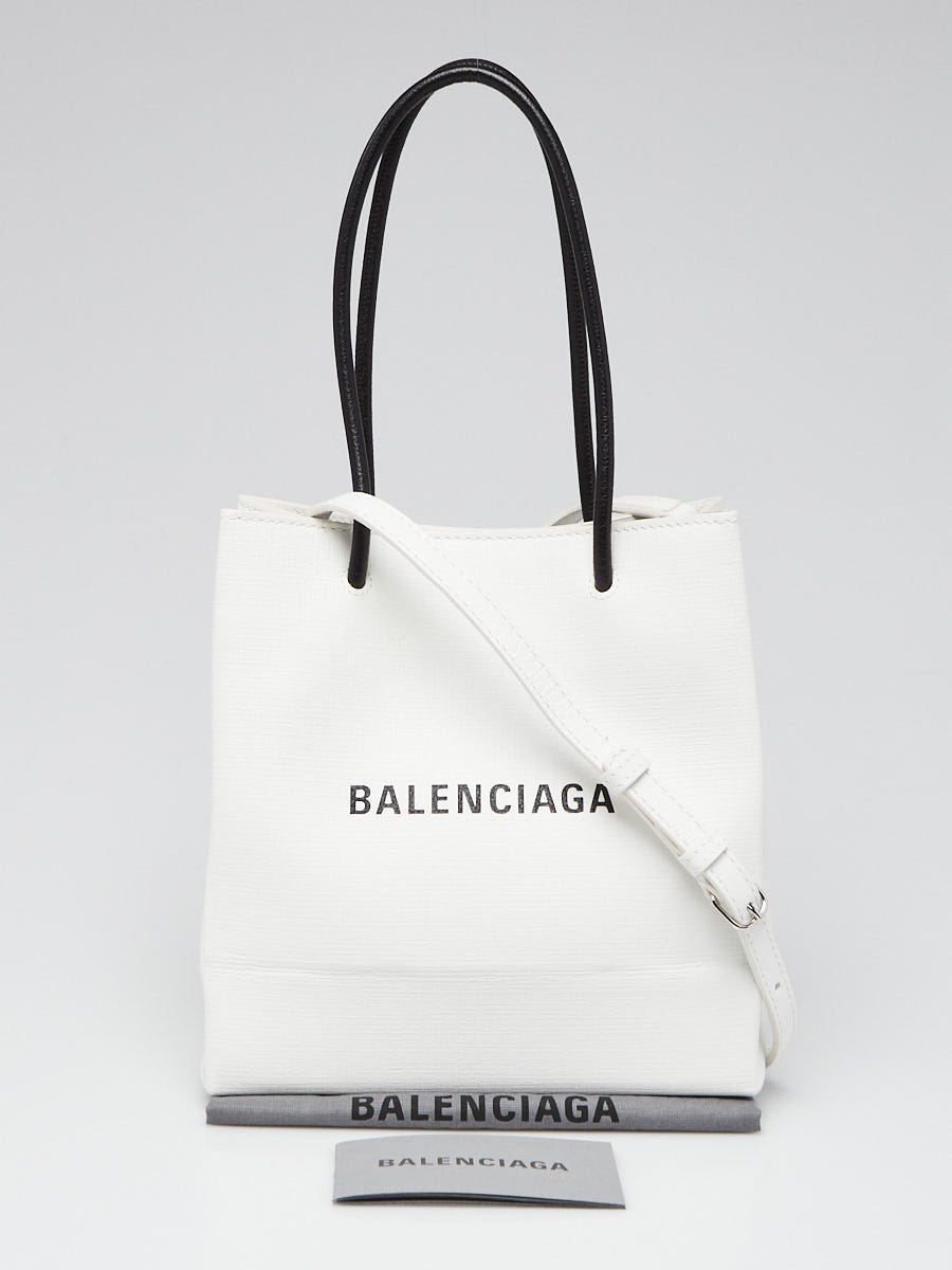 Balenciaga White Pebbled Leather XXS Shopping Tote Bag | Yoogi's