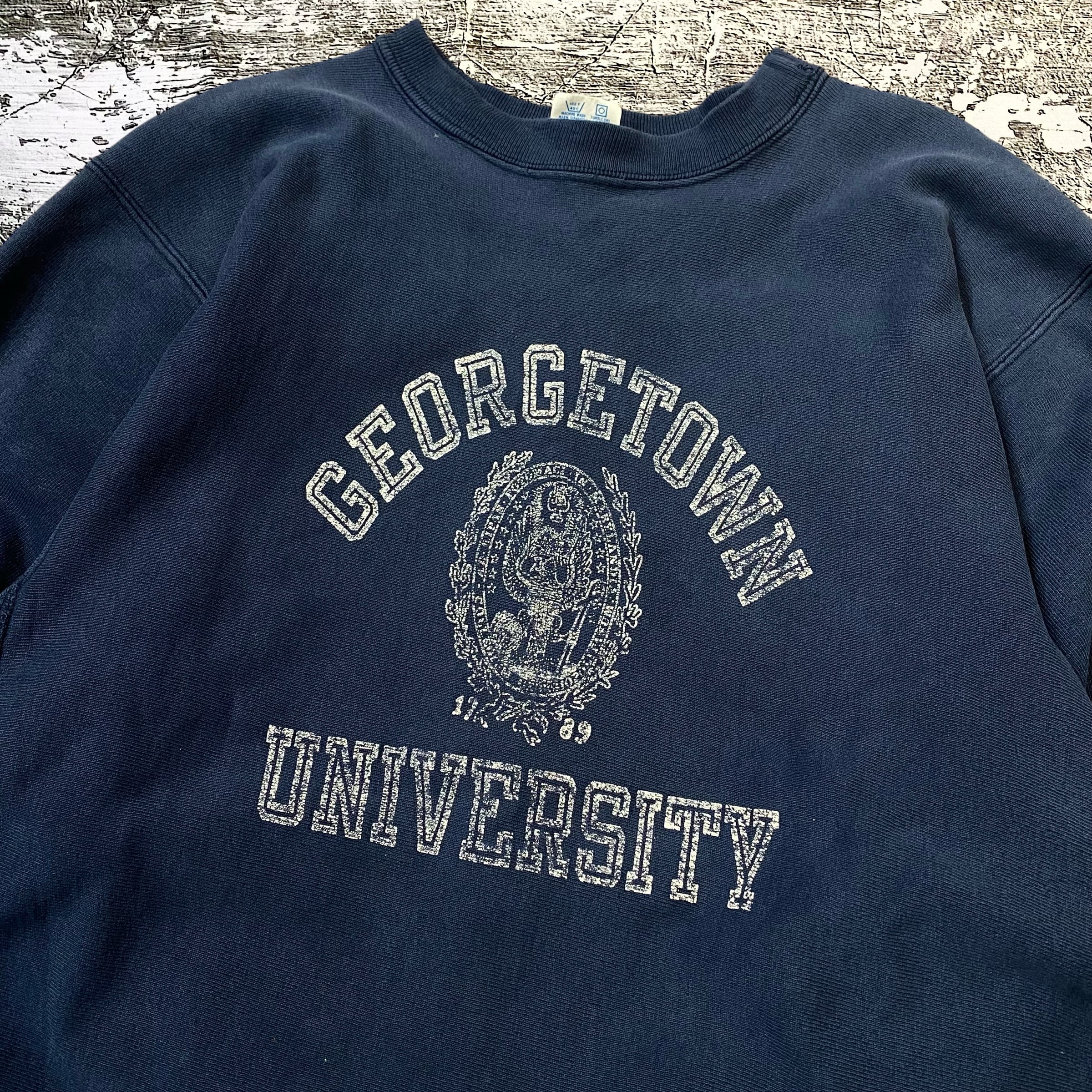 80s Champion カレッジ 3段 GEORGETOWN REVERSE WEAVE XL ネイビー