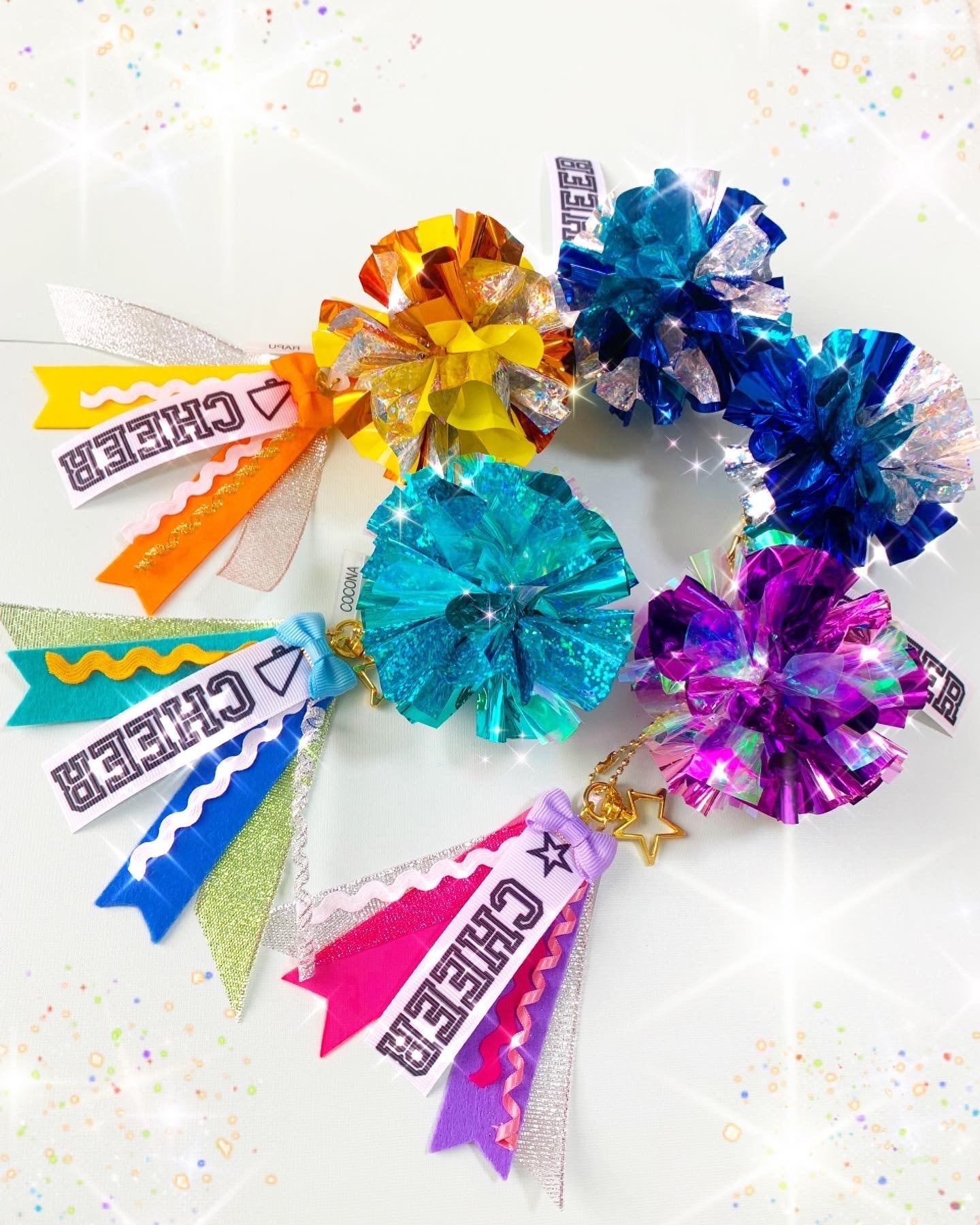Custom made オーダーメイド Cheer pompon charm with tags ポンポン
